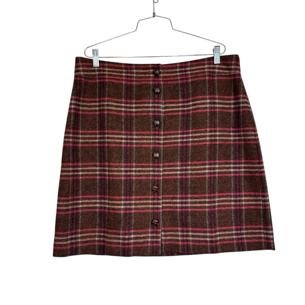 Talbots Wool Blend A-Line Skirt Brown Plaid Size 16 - Picture 2 of 10